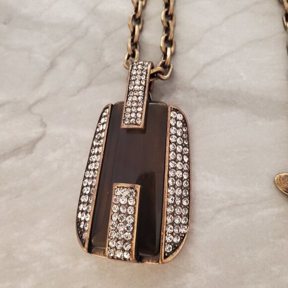 ✨ Ann Taylor Amber Rhinestones Crystals Pave Enamel Pendant Necklace ✨ - Picture 4 of 10